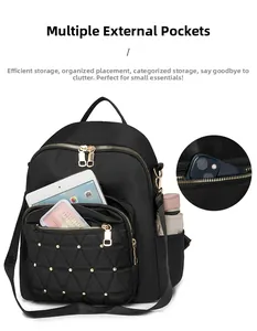 Detailed internal capacity of black nylon backpack showing storage for tablets and gadgets
