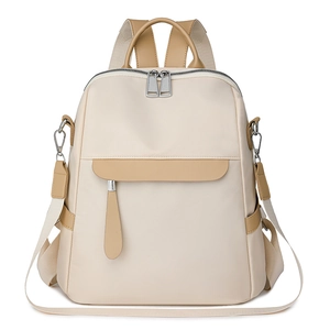 Lightweight large capacity oxford backpack for women with brown leather accents