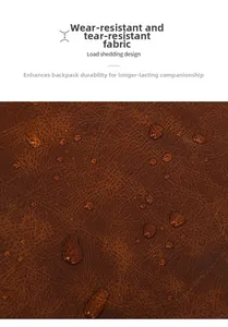 Close-up of waterproof and scratch-resistant litchi grain leather texture on brown backpack
