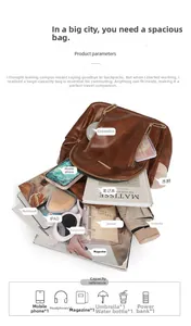Brown vintage faux leather backpack showing large storage capacity for tablets and books