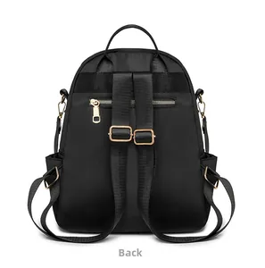 Detail view of Oxford cloth backpack back with anti-theft zipper and adjustable straps