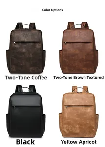 Detailed color display of faux leather backpacks in dark coffee, brown, black, and tan