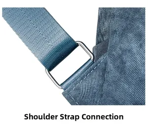 Close-up of durable fabric bag shoulder strap connection with silver metal buckle