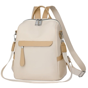 Large capacity oxford fabric backpack for women, stylish beige and khaki travel bag