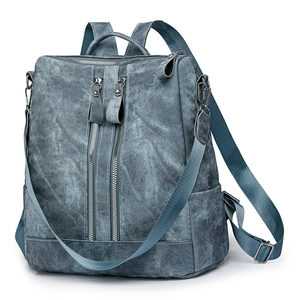 Wash blue minimalist women's backpack with dual zippers for casual travel use
