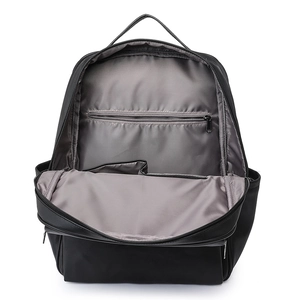 Classic black PU leather backpack for men and women with large interior storage capacity