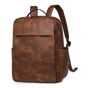 Vintage dark brown PU leather backpack for men and women with large capacity design