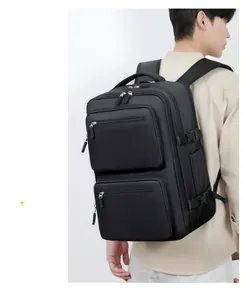 Black business laptop backpack with ergonomic straps and multi-layer zipper compartments