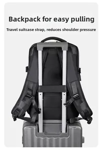 Business laptop backpack with back trolley sleeve for luggage attachment