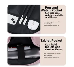 Dettagli dell'interno dello zaino con scomparto per laptop e tasche organizer