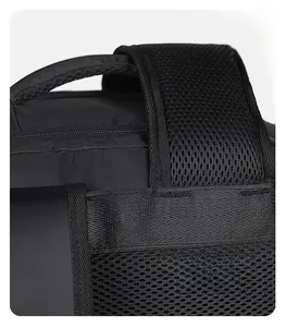 Detailed close-up of reinforced stitching on padded breathable mesh backpack shoulder straps