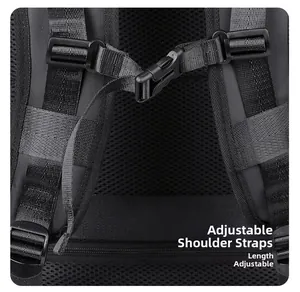 Close-up of adjustable shoulder straps with chest buckle on a black business backpack