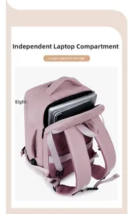 Dettaglio dello scomparto per laptop in questo zaino da lavoro rosa con grande capacità