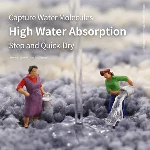 Tapis de bain absorbant moderne avec fibres grises en peluche et démo d'absorption