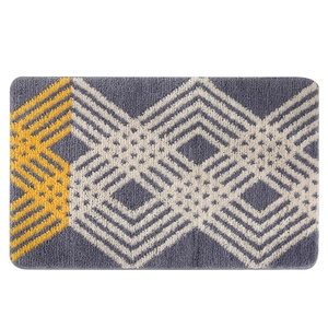 Tapis de bain moderne antidérapant avec rayures jaunes et motif géométrique gris