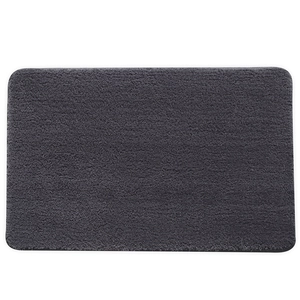 Dark gray rectangular plush bathroom mat with non-slip backing and absorbent surface
