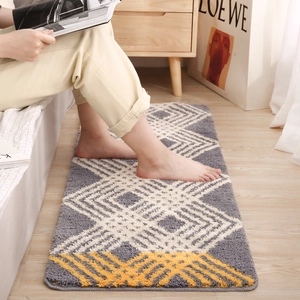 Absorbent geometric striped kitchen rug in grey and yellow for bathroom and bedroom floors