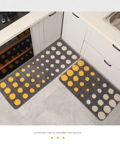 Tappeti da cucina a forma di L con pois gialli e bianchi su tessuto grigio antiscivolo
