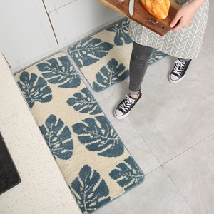 Juego de alfombras de cocina antideslizantes con patrón de hojas monstera