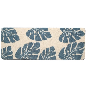 Alfombra larga antideslizante con estampado de hojas de monstera azul en felpa suave