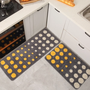 Set di tappeti da cucina assorbenti antiscivolo con pois gialli su base grigio scuro