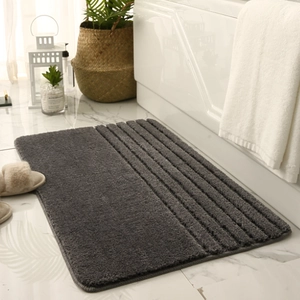 Alfombra de baño gruesa gris oscuro absorbente con textura de rayas en mármol