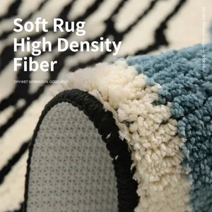 Absorbent striped bathroom mat with soft dense fibers and non-slip backing for safety