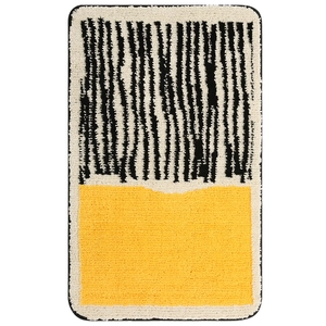 Absorbent striped bathroom rug with yellow block and non-slip backing for home