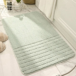 Thickened minimalist light green non-slip bath mat with striped texture for bathroom