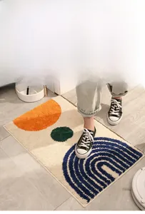 Macro detail of geometric modern entryway mat with soft non-slip absorbent texture