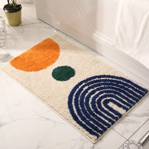 Modern minimalist absorbent non-slip bath mat with colorful geometric circles for bathroom