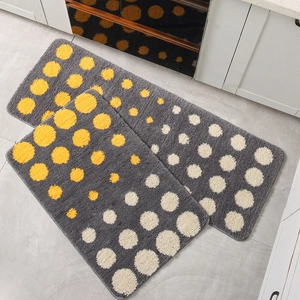 Set tappeti cucina minimalisti a pois grigio scuro e giallo con trama morbida