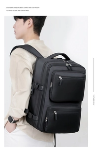 Detailed view of business backpack featuring multi-layer storage and durable nylon fabric