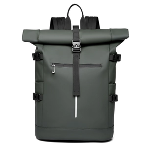 Roll Top Backpack Waterproof Coated Fabric Large Capacity Men Business Commute Techwear Style Reflective Design