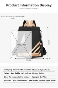 Detail view of contrast PU leather backpack dimensions 33x30x13cm and inner compartments
