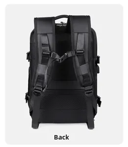 Breathable honeycomb mesh back padding and S-shaped ergonomic straps of the black backpack