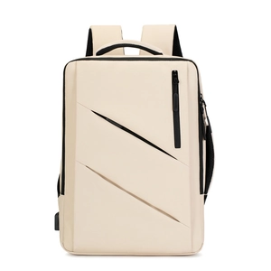 Zaino porta PC business in tessuto Oxford beige con porta USB e spallacci ergonomici
