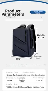 Zaino Oxford blu scuro impermeabile con dimensioni 30x12x41cm e tasca con zip frontale