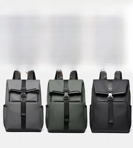 Three large capacity business backpacks in grey, green, and black with waterproof fabric