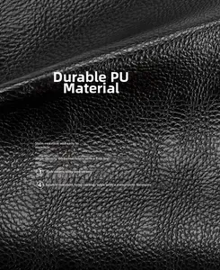Detailed macro view of black PU leather with litchi grain texture for durable backpacks