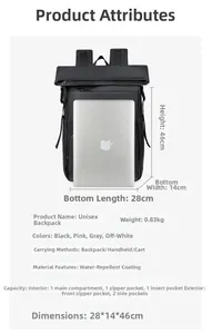 Waterproof insulated backpack with 15-inch laptop size comparison for outdoor camping