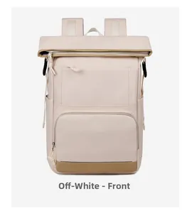 Front view of cream and brown waterproof insulated backpack with large capacity storage