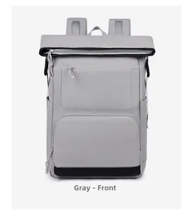 Front view of large gray waterproof cooler backpack with multiple zipper pockets