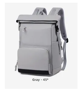 Detail view of the gray insulated picnic backpack with waterproof fabric and side buckles