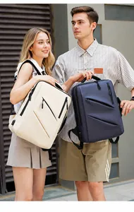 Dettaglio dello zaino business in oxford con porta di ricarica USB e design a cerniera