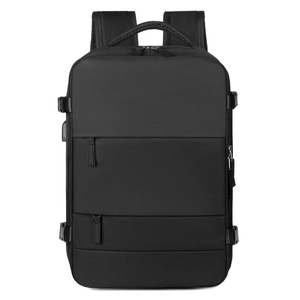 Black waterproof travel backpack with large capacity and multi-layer storage compartments