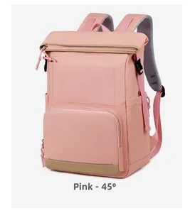 Detailed 45-degree side view of pink waterproof insulated picnic backpack for outdoors