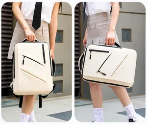 Zaino porta PC bianco off-white con manici per trasporto orizzontale e verticale