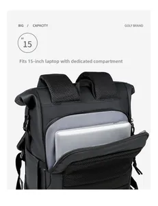 Detail view of the dedicated 15-inch laptop compartment in a large black thermal backpack