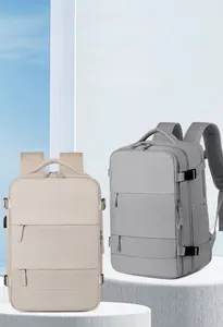 Large capacity nylon travel backpacks in beige and grey colors for business and commuting